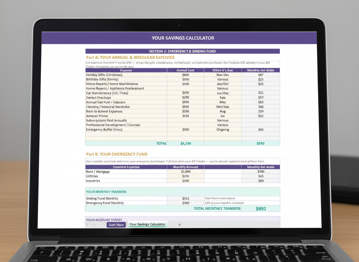 Savings Goal Calculator — emergency fund and sinking fund planner with monthly targets